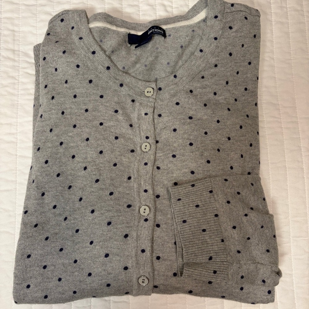 Basic Editions Woman Gray Polka Dot Cardigan Sweater Size 2X